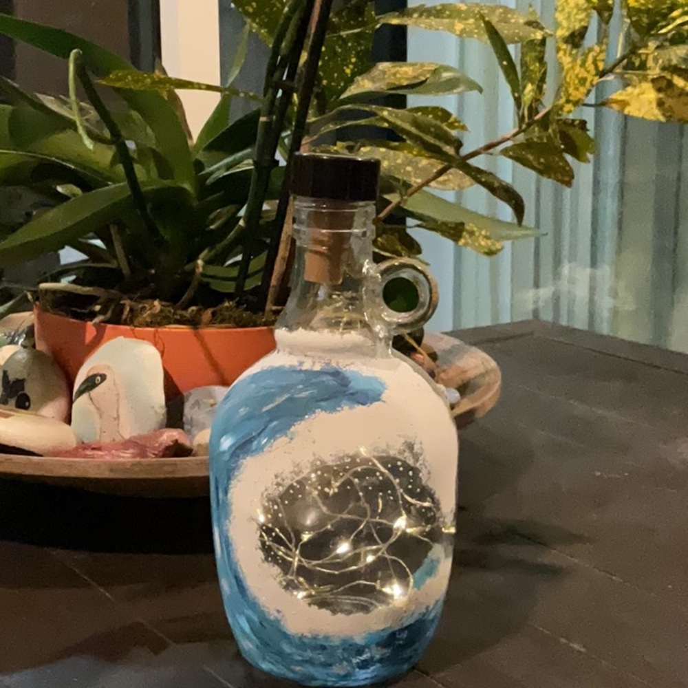 Lighted Hand Painted Wave Bottle